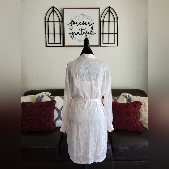Vintage Y2K 90's Pale Pink 2 Piece Pajama Slip & Robe Set Size M Shabby Chic - Picture 9 of 13